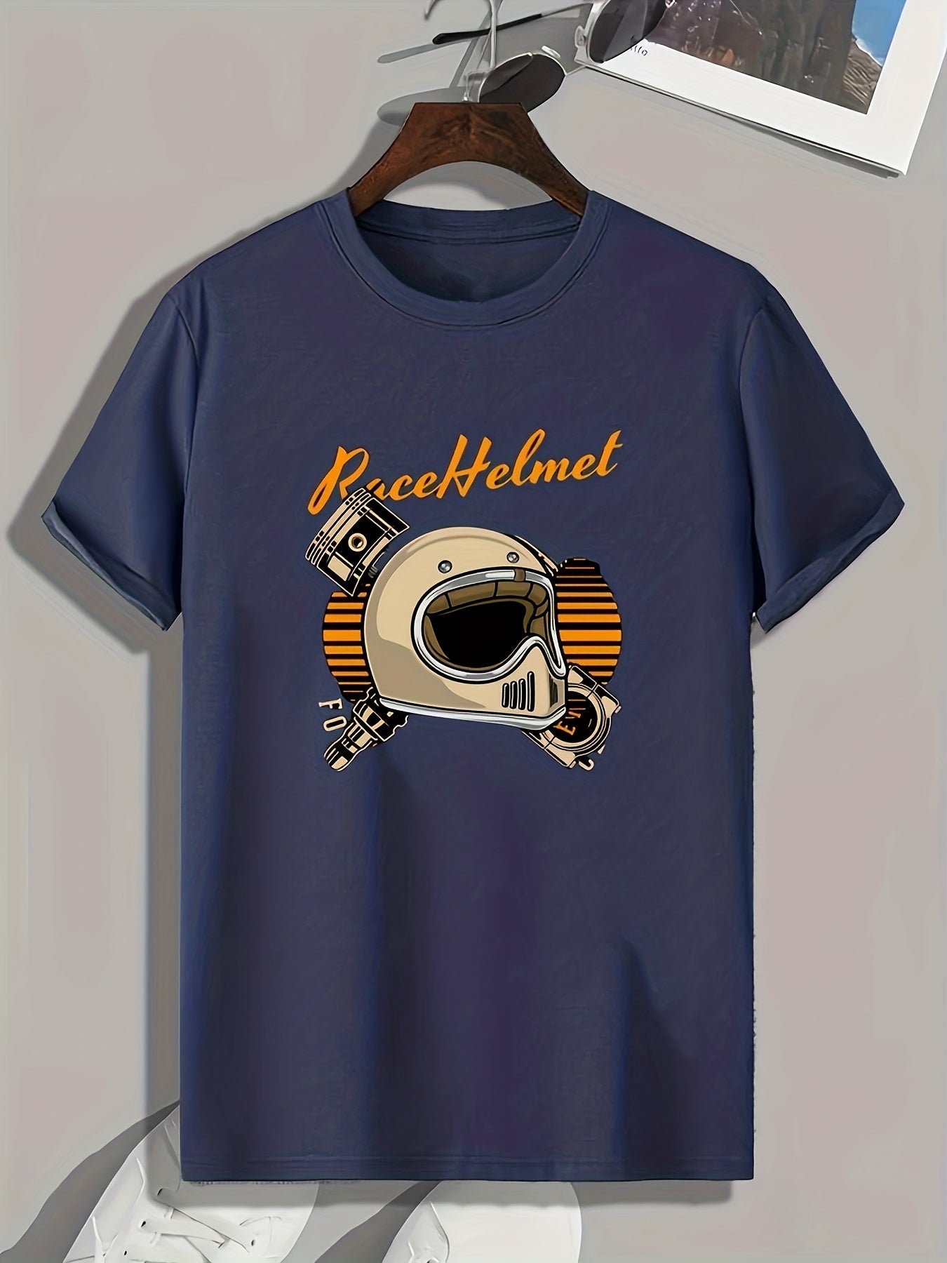 Race Helmet Print Men's Graphic T shirt Casual Comfy Tees For Summer