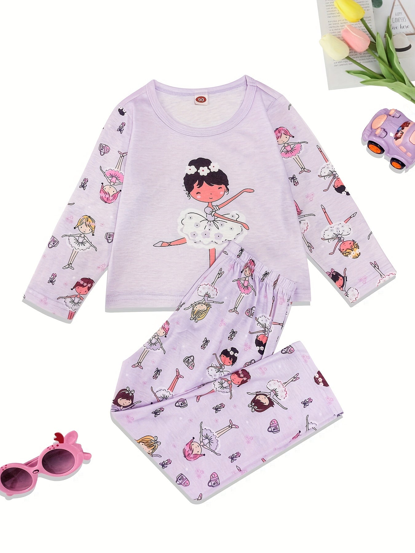 Girls Dancing Girls Pajamas Set Long Sleeve Top Pants Lounge Wear