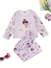 Girls Dancing Girls Pajamas Set Long Sleeve Top Pants Lounge Wear