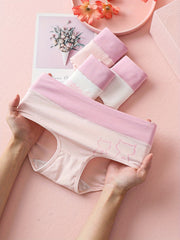 4pcs Letter & Heart Print Briefs Women's Panties