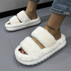 Women's Fuzzy House Slippers Warm & Comfy Open Toe Indoor Shoes Non Slip
