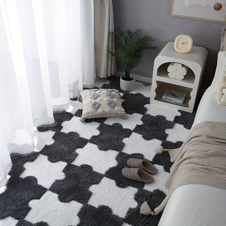 8pcs Shaggy Foam Mat Anti-slip Area Rugs for Bedroom Kitchen Living