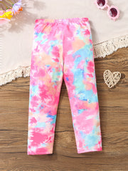 Girls Tie Dye Print Leggings Elastic Soft Trousers Kids Casual Pants