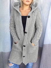 Hooded Cardigan Button Front Long Sleeve Sweater