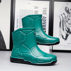 Women's Green Rain Boots Anti Skid Waterproof Slip On Shoes