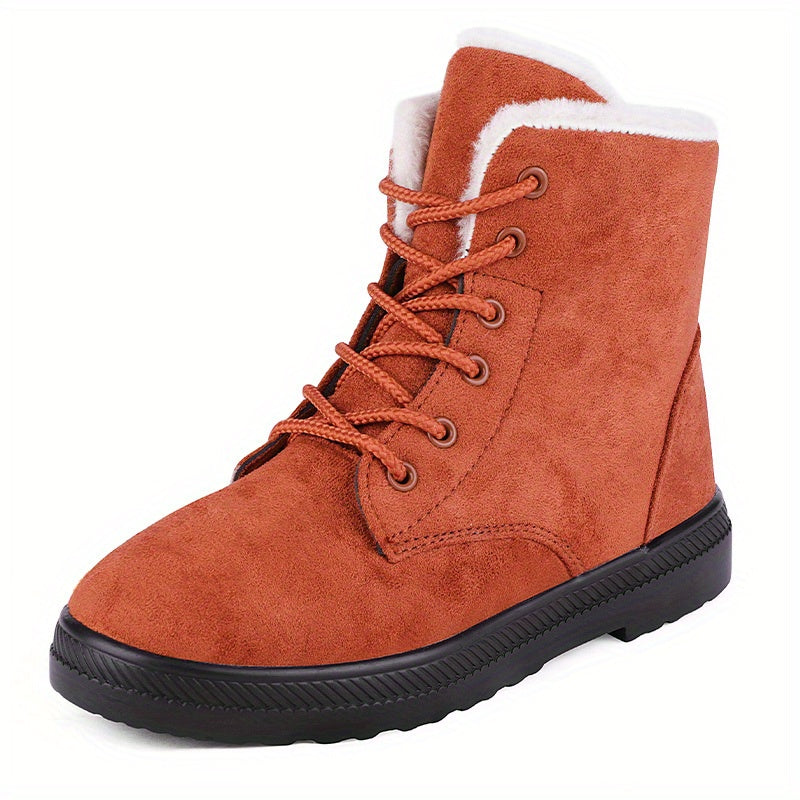 Women's Lace Up Flatform Boots Velvet Warm Snow Boots