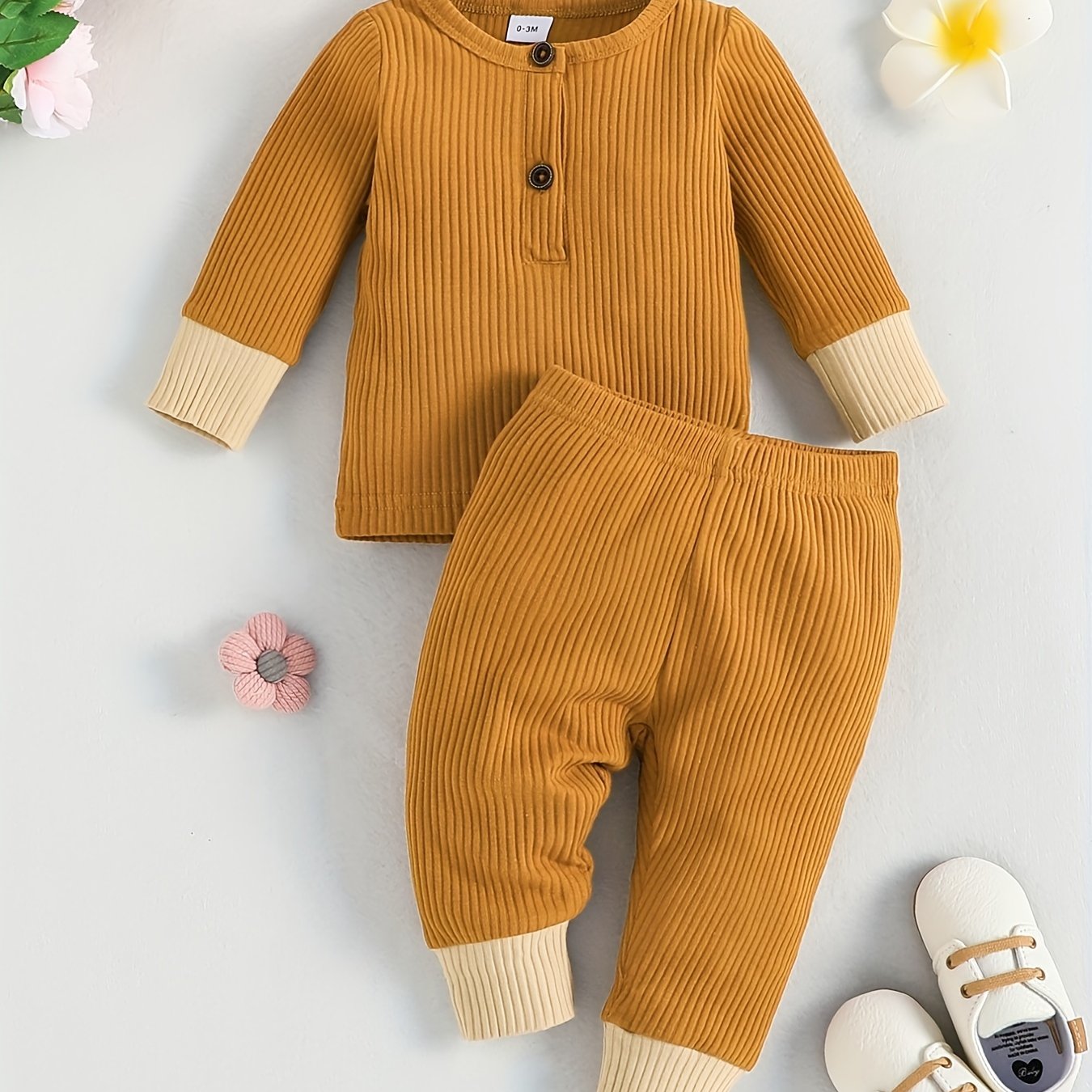 Baby Boys Ribbed Knit Long Sleeve Top Trousers Set