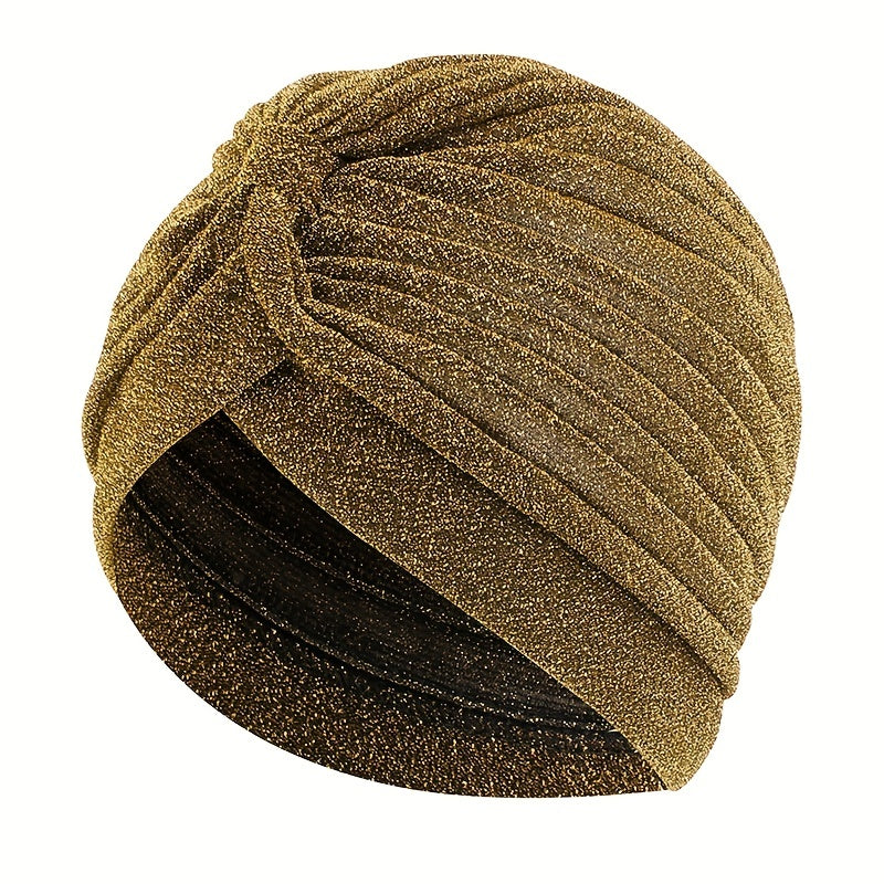 Glitter Pleated Turban Caps Elastic Beanie Chemo Hats