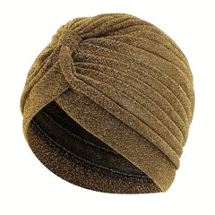 Glitter Pleated Turban Caps Elastic Beanie Chemo Hats