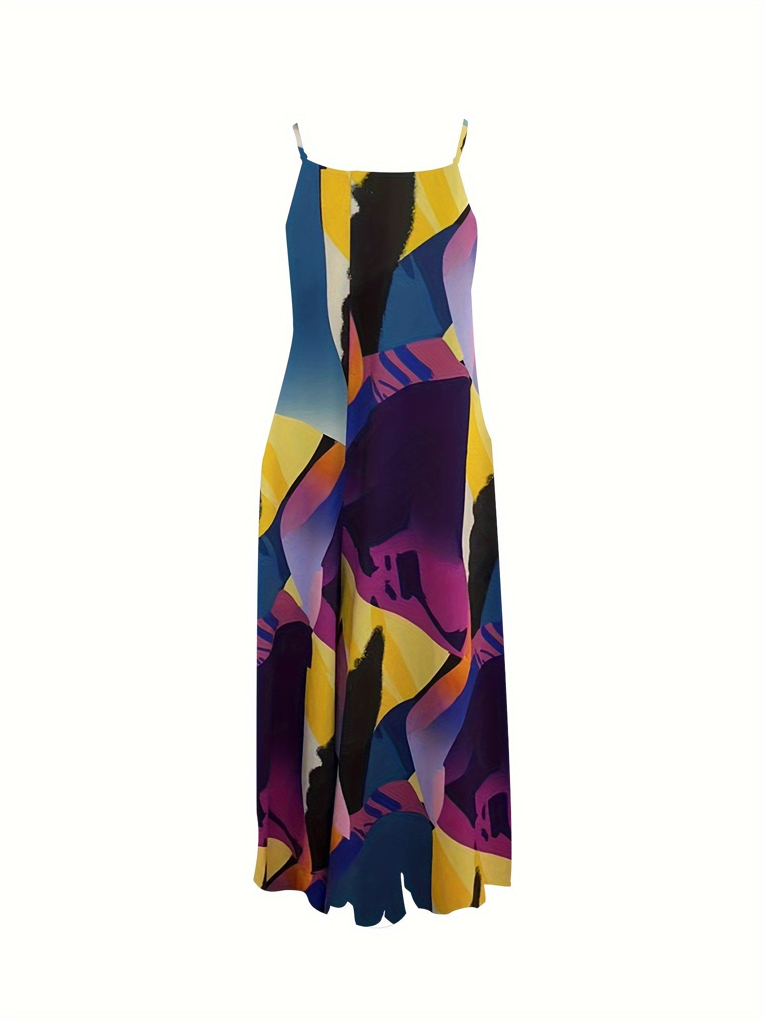 Casual Cami Jumpsuit Random Print V Neck Wide Leg With Pockets