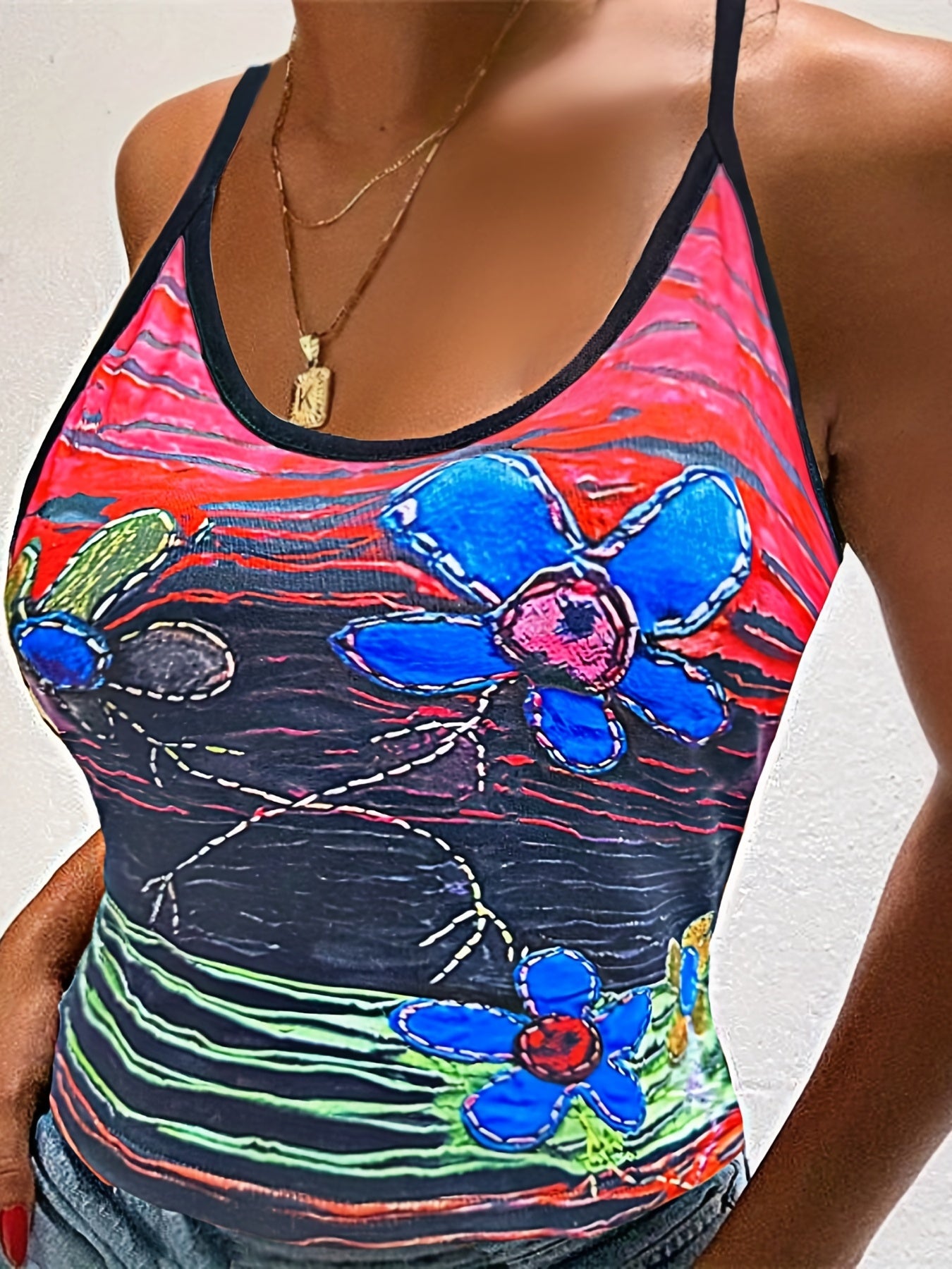 Flower Print Cami Top Sleeveless Summer Top