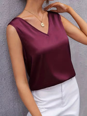 Solid V Neck Tank Top Sleeveless Casual Summer Top