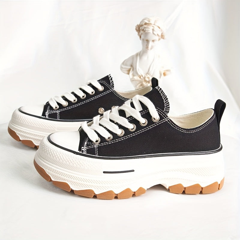 Women's Platform Canvas Sneakers Low Top Lace Up Shoes