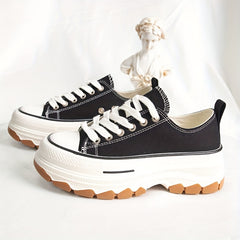 Women's Platform Canvas Sneakers Low Top Lace Up Shoes