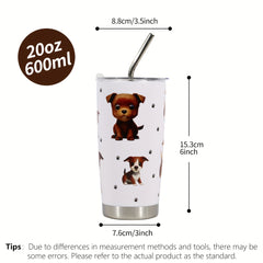 20oz Stainless Steel Insulated Tumbler With Straw & Lid Dog Design