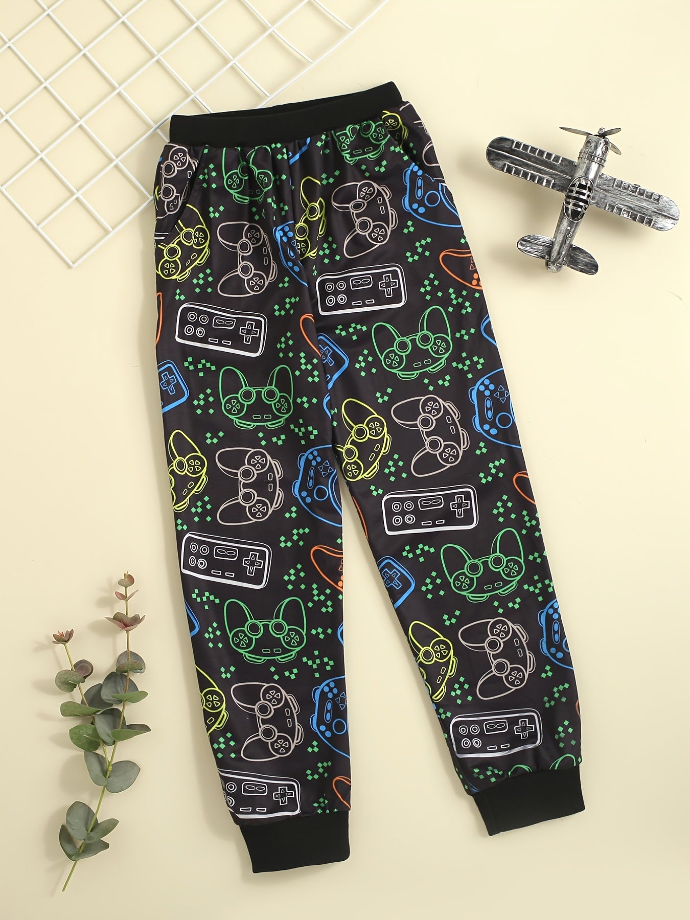 Boys Game Console Jeans Sports Pants Elastic Waist With Pockets