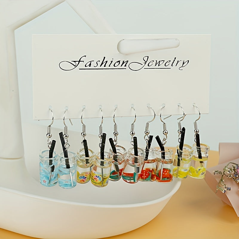 5 Pairs Girls Funny Fruit Milk Tea Drop Earrings for Party Gift