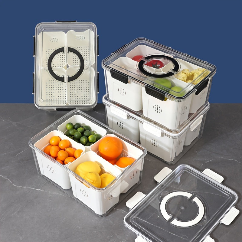 Kitchen Storage Box for Vegetables and Fruits, Fresh-keeping, Sub-grid Drain Box