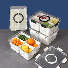 Kitchen Storage Box for Vegetables and Fruits, Fresh-keeping, Sub-grid Drain Box