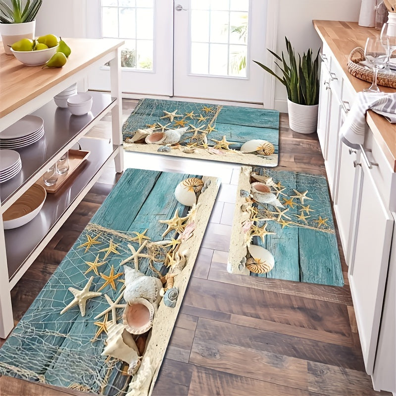 Soft Starfish Print Kitchen Rug Waterproof Non Slip Mat