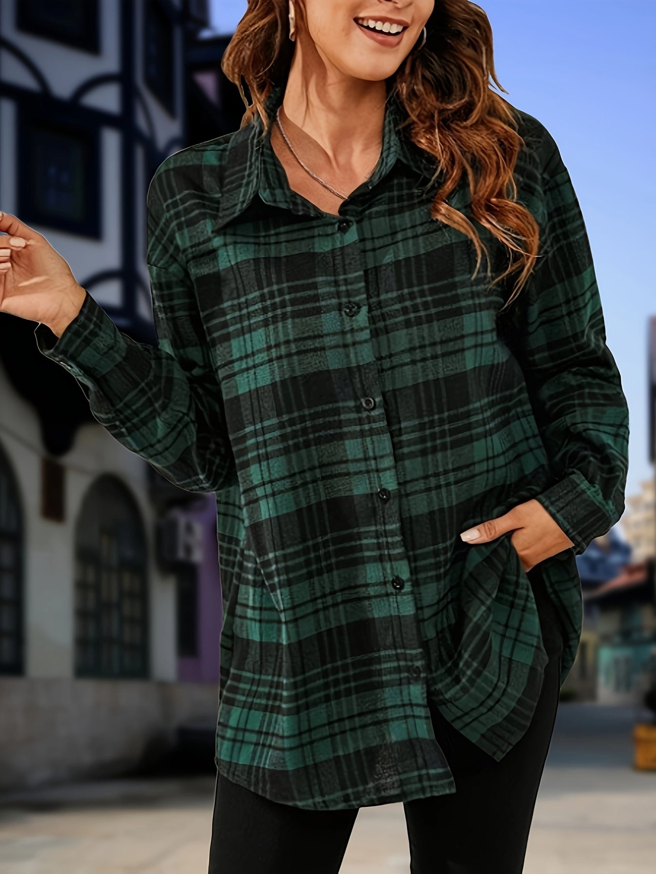 Plaid Print Long Sleeve Tunic Shirt
