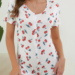 Cherry Print V Neck Jumpsuit Sleepwear