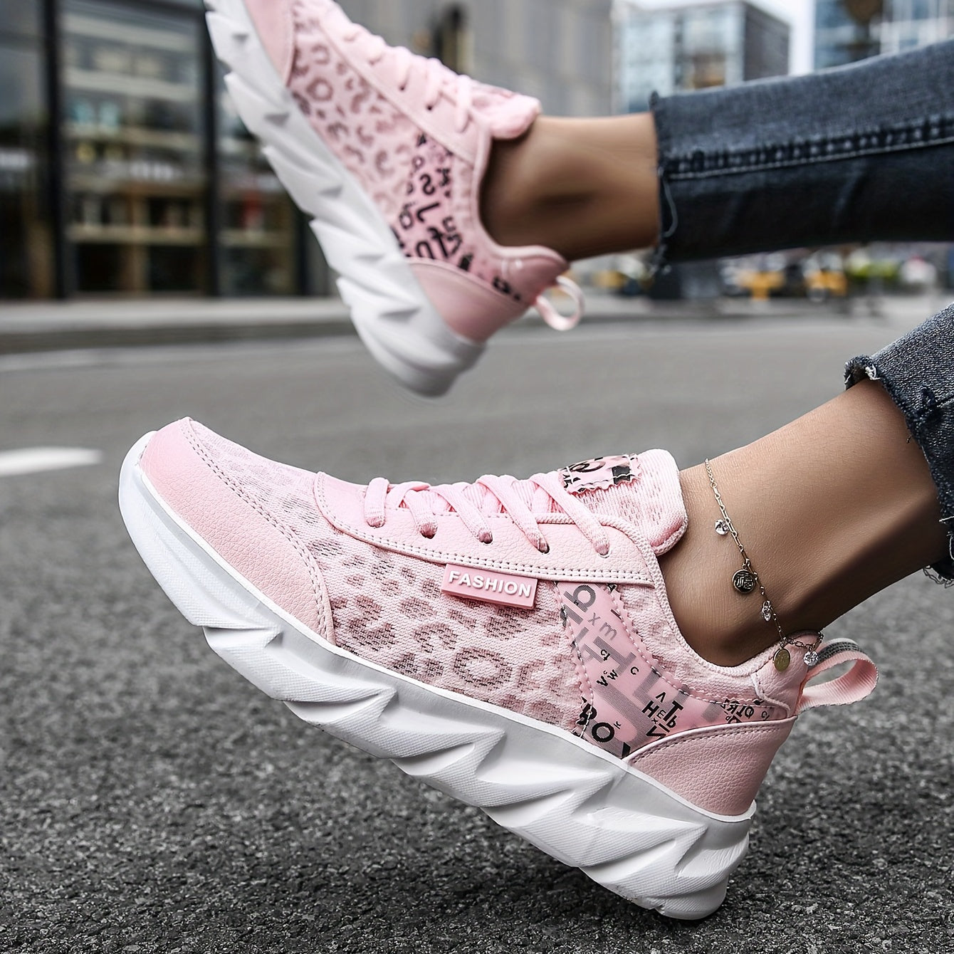 Mesh Letter Printed Sports Shoes, Lace Up Low Top Running Sneakers
