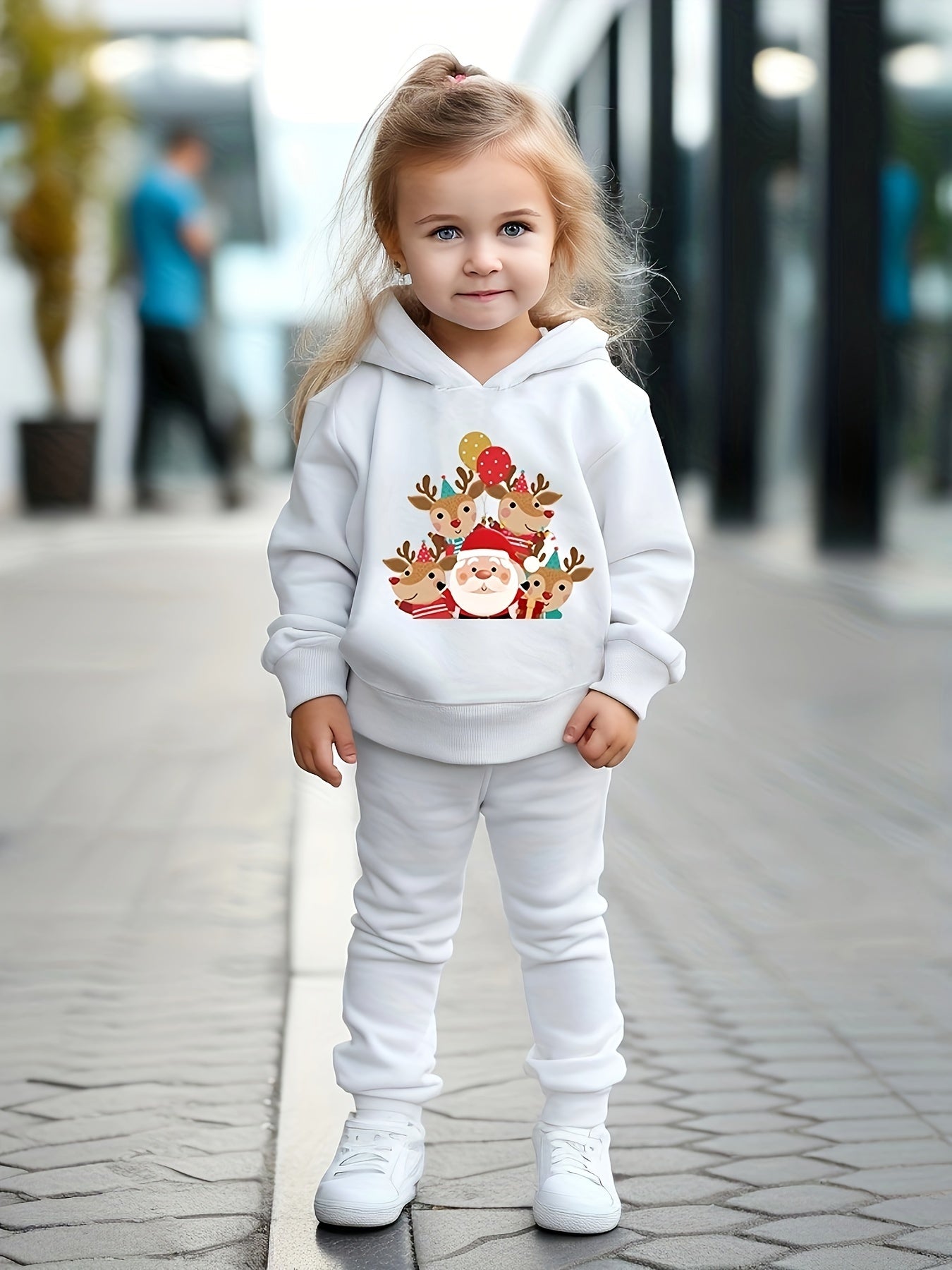 Reindeer Crew & Santa Print Kids Outfit Set for Christmas