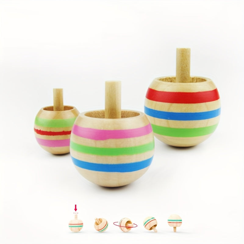 3pcs Colorful Wooden Top Spinners Set for Kids Educational and Fun Desktop Toy