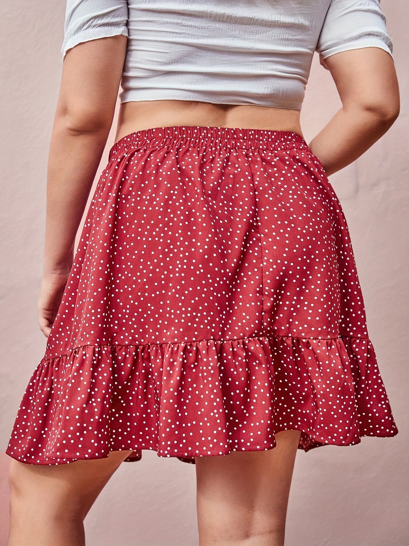 Women's Plus Polka Dot Ruffle Trim Mini Skirt