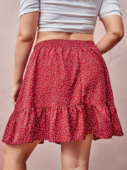 Women's Plus Polka Dot Ruffle Trim Mini Skirt