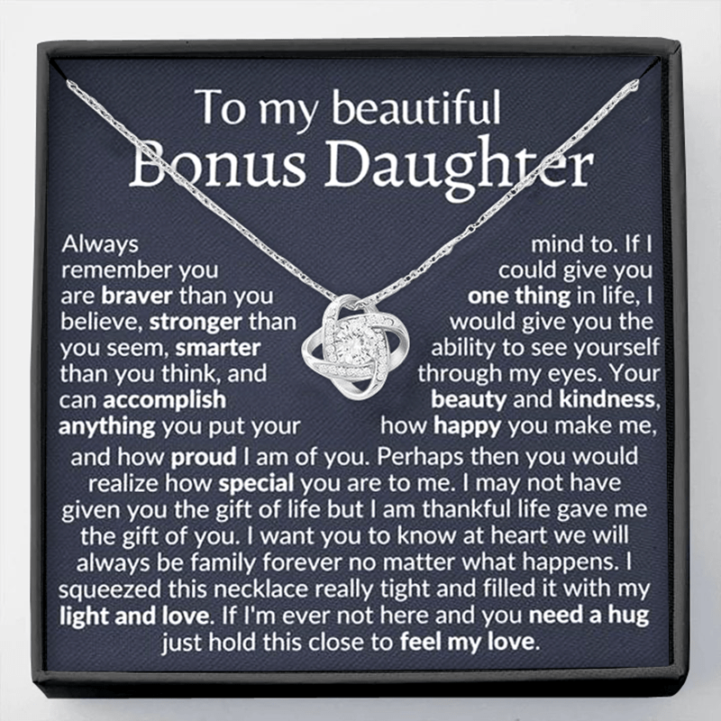 Bonus Daughter CZ Knot Necklace Message Card Birthday