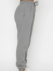 2pcs Solid Suits Crew Neck Sweatshirt & Drawstring High Waist