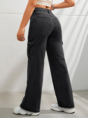 Wide Leg Cargo Jeans With Flap Pockets