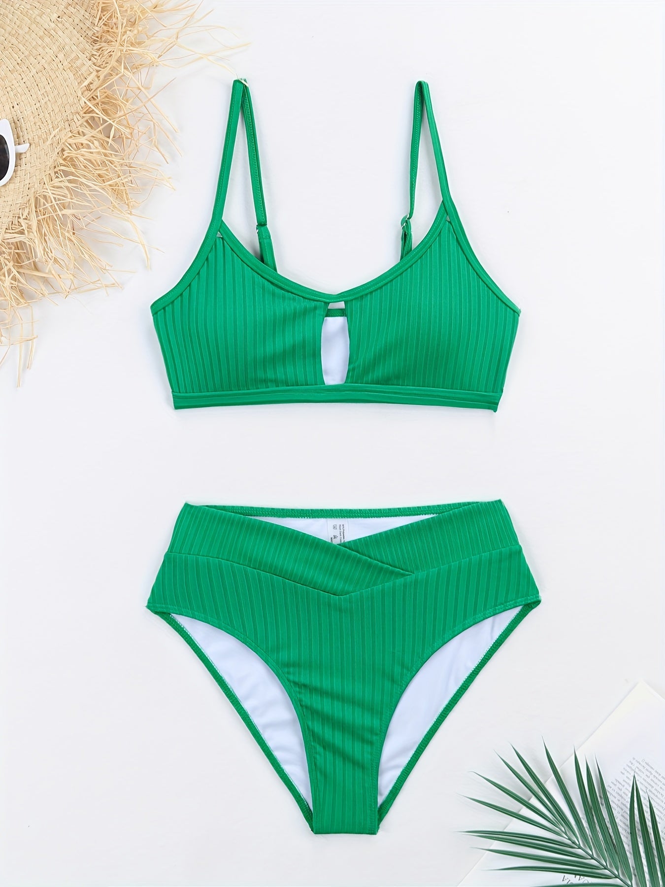 Solid V Neck Bikini Set High Cut Two Pieces Swimsuit