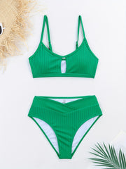Solid V Neck Bikini Set High Cut Two Pieces Swimsuit