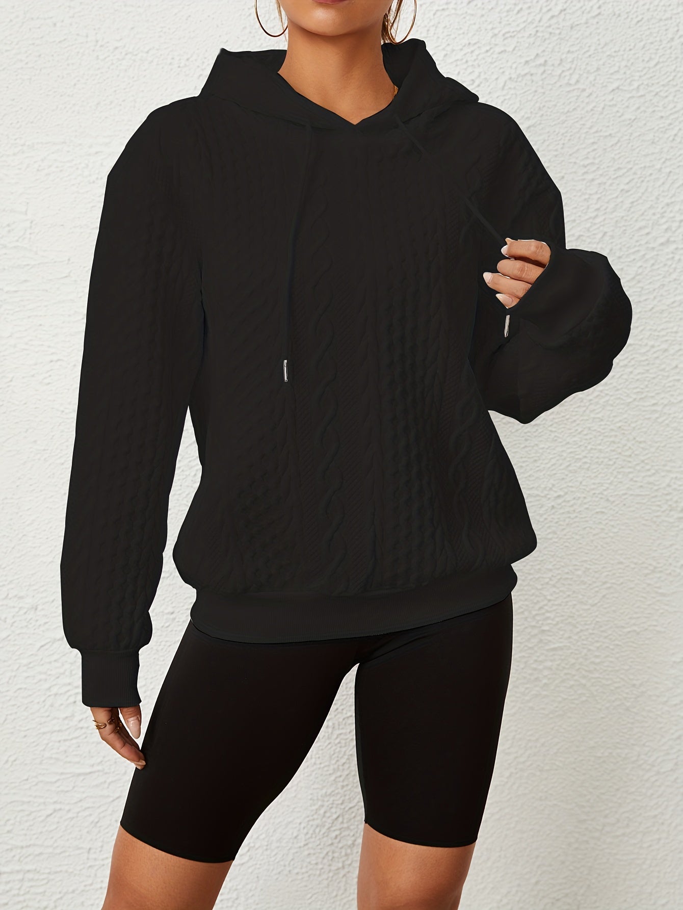 Solid Texture Hoodie Long Sleeve Sweatshirt