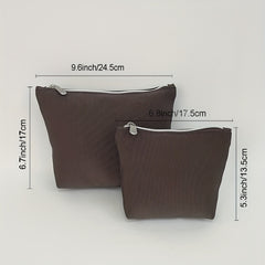 2pcs Travel Makeup Pouch Set Water Resistant Solid Style Zipper Bag Girls Women