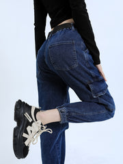 Cargo Pants Elastic Waist Cropped Jogger Pants Women's Denim Jeans