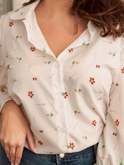 Floral Print Flounce Sleeve Button Up Plus Size Blouse