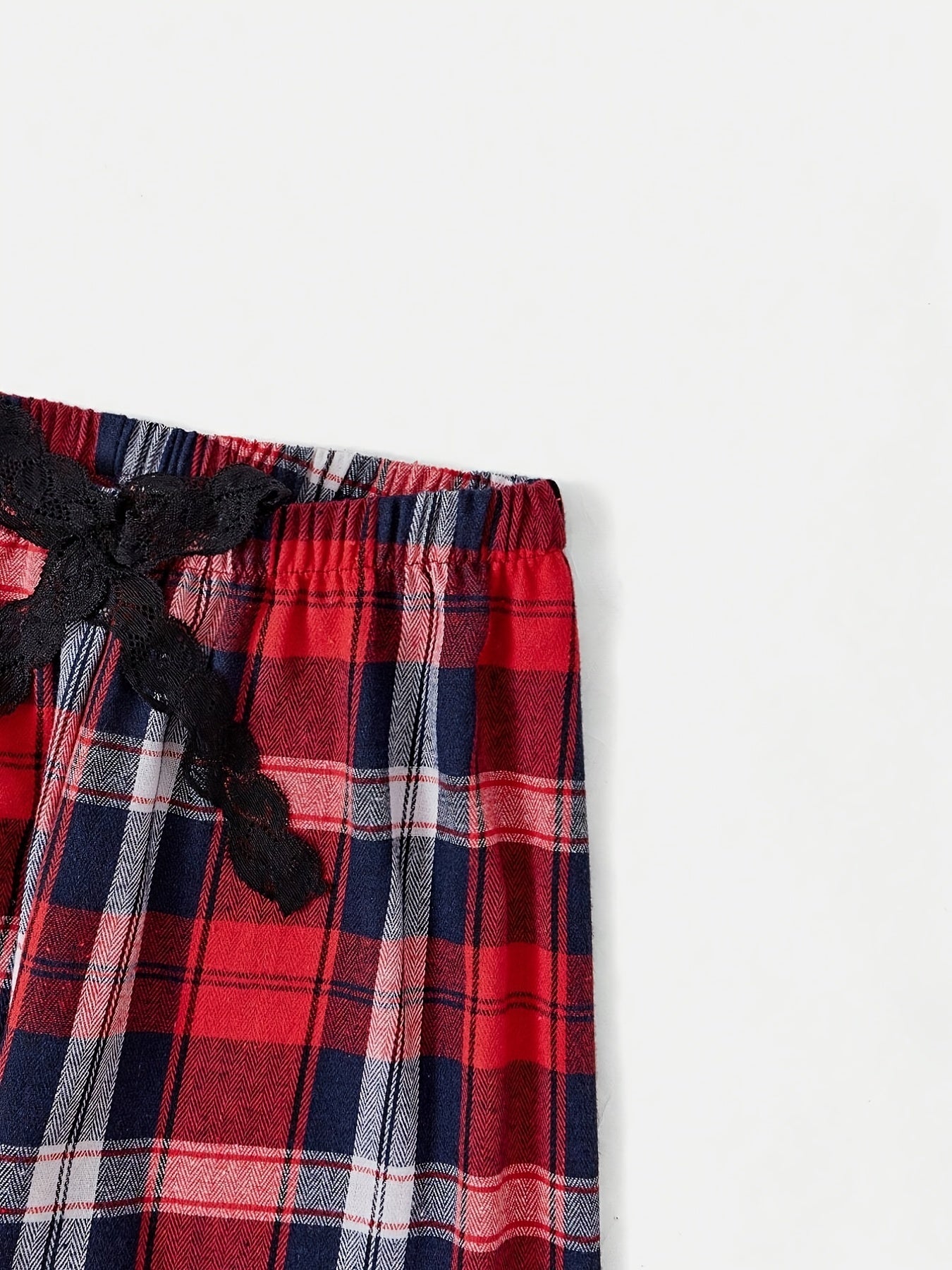 Colorblock Plaid Lounge Pants Casual & Comfy Bow Elastic Waistband