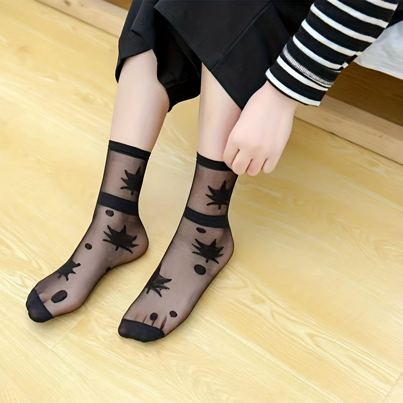 Printed Sheer Ultrathin Mesh Mid Tube Socks Women's Stockings