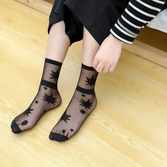 Printed Sheer Ultrathin Mesh Mid Tube Socks Women's Stockings