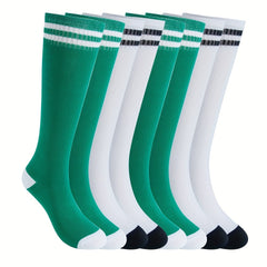 4 Pairs Boys Striped Knee High Socks, Cotton, Breathable, Comfortable