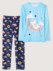 Girls Cartoon Graphic Pajamas Set Long Sleeve Tee and Pants Set