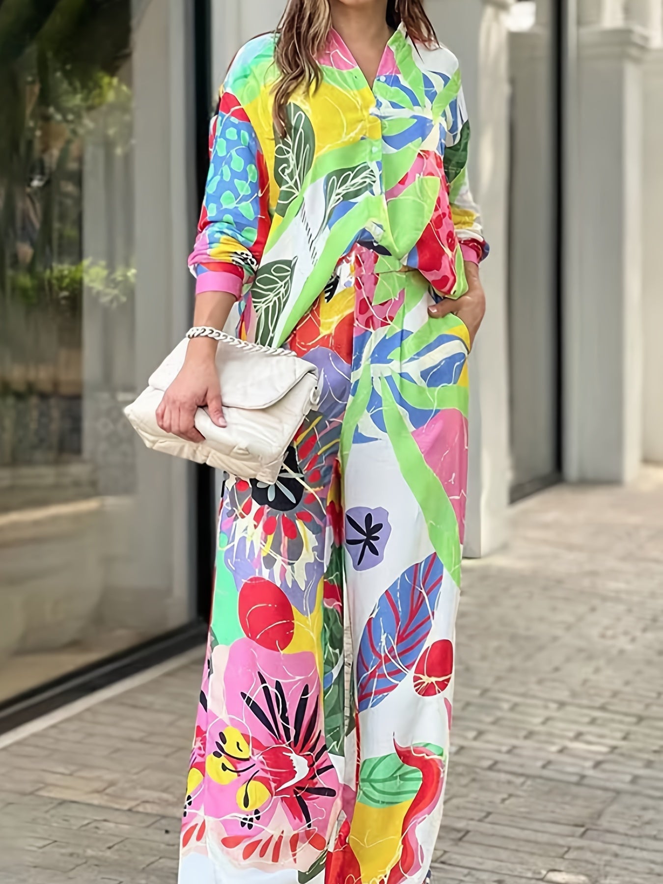 Tropical Print Shirt & Pants Set
