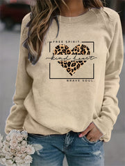 Kind Heart Print Sweatshirt Casual Crew Neck Sweatshirt Women's Clothing