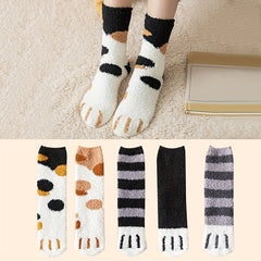 5 Pairs Cat Claw Print Socks Warm Women's Stockings