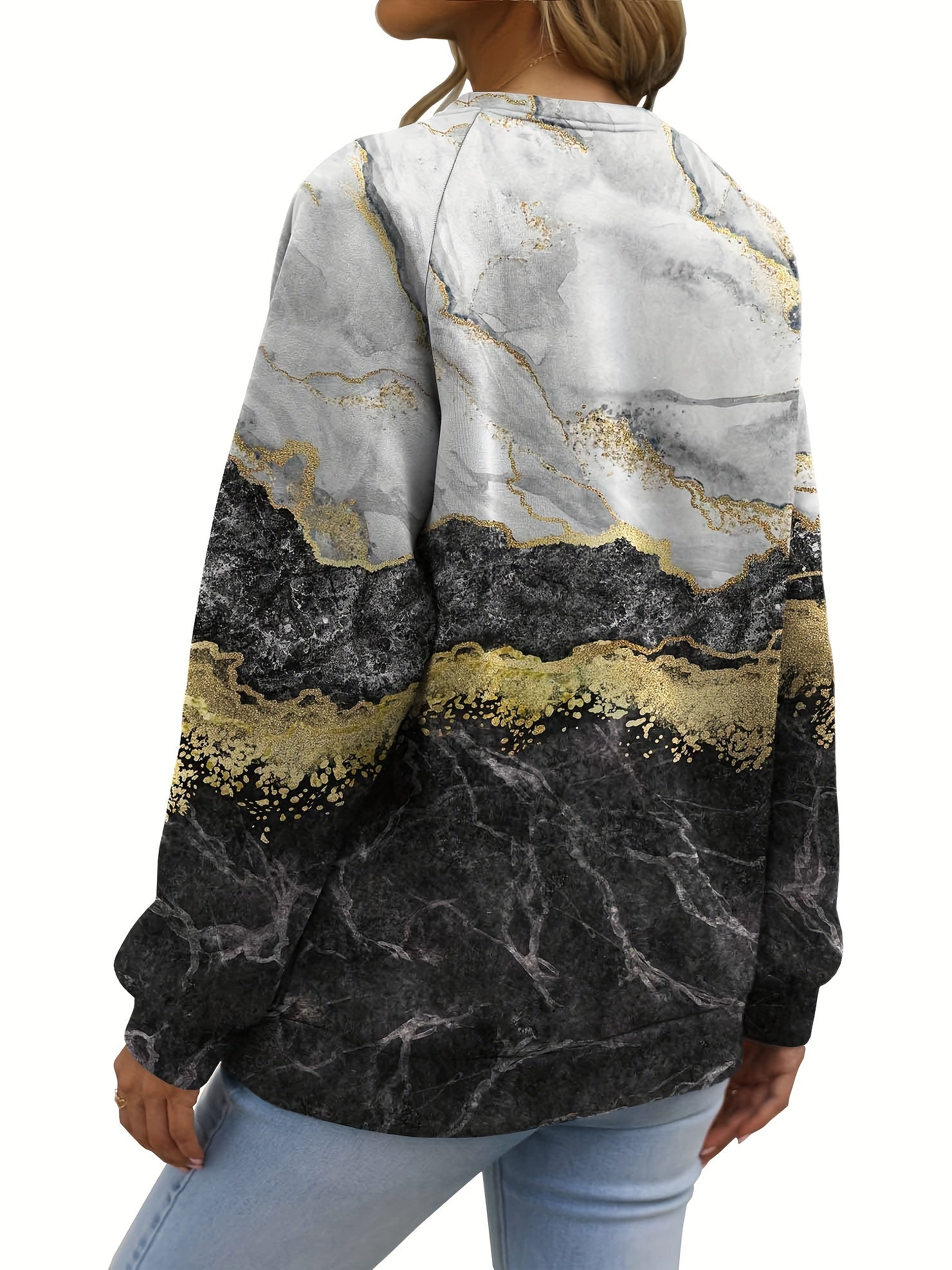 Cat Print Pullover Sweatshirt Crew Neck Casual Long Sleeve for Fall & Winter