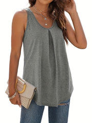 Women's Plus Plain Ruched Round Neck Tank Top